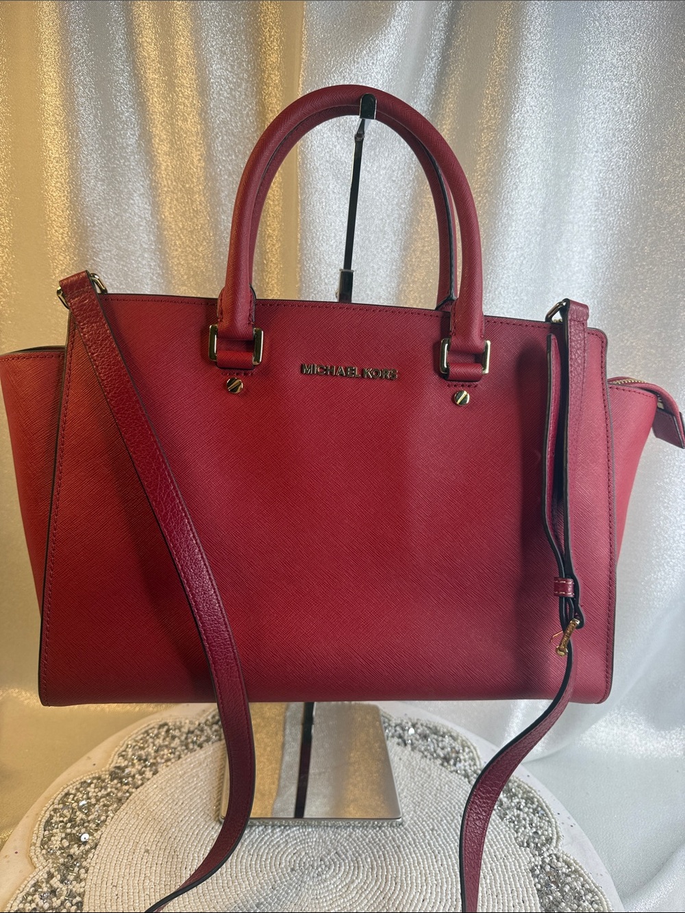 Michael Kors Selma red leather satchel